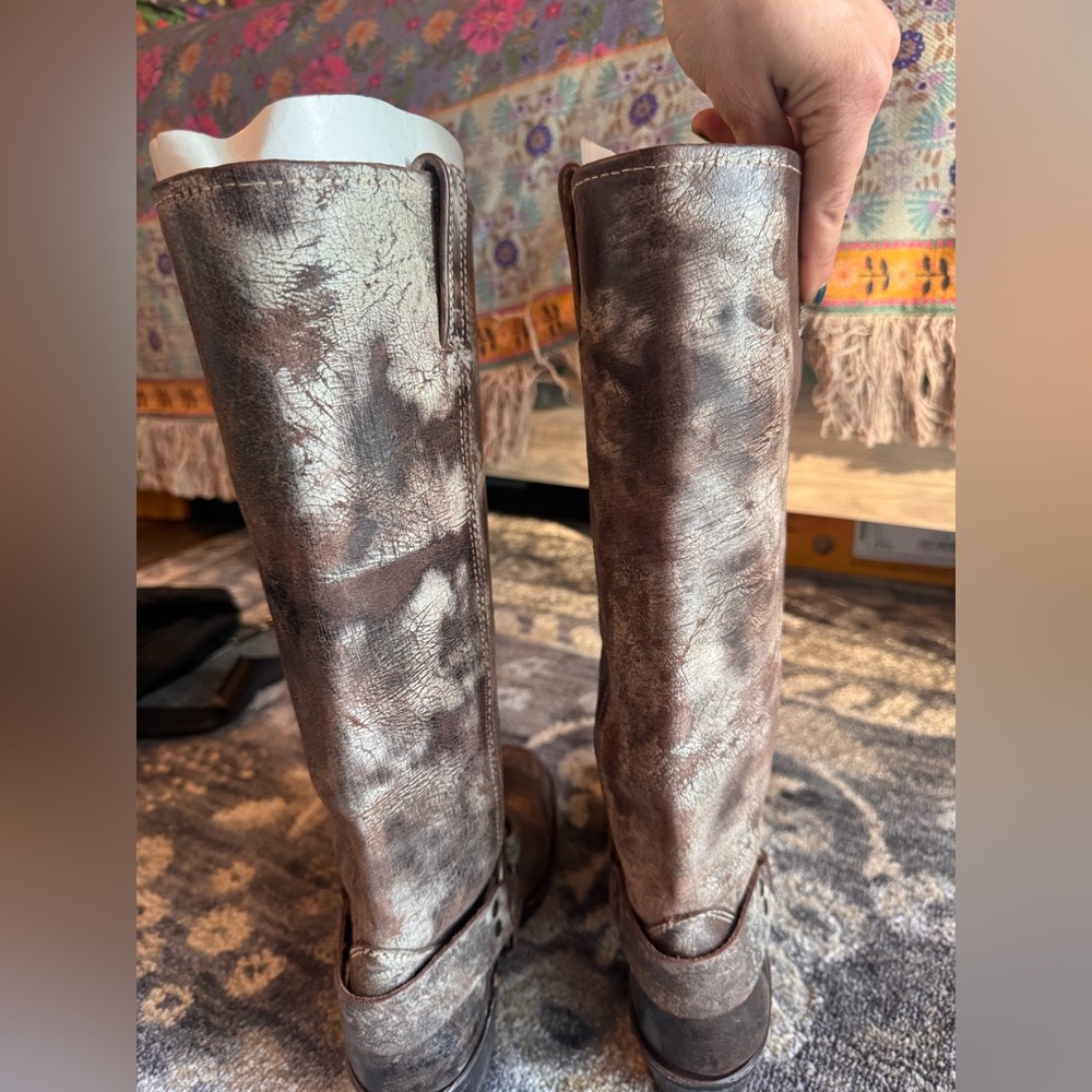 Frye Tall Harness Distressed Brown Leather Boots - Picture 12 of 14